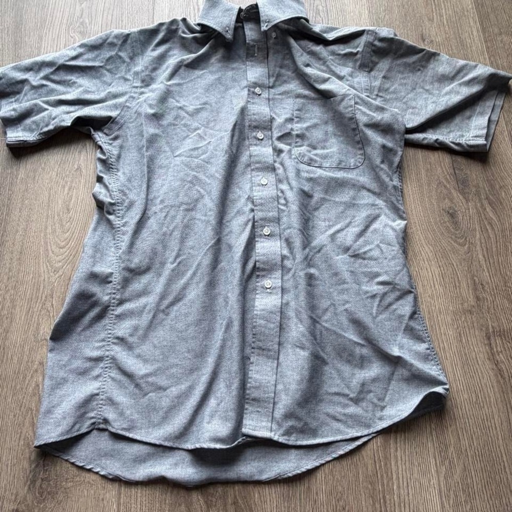Stafford  Oxford Shirt Mens Gray Button‎ Down Short Sleeve Cotton Blend